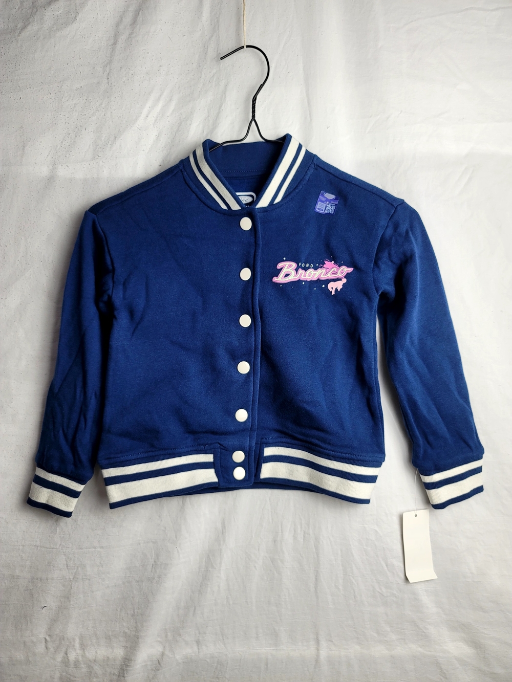 NWT Ford Bronco Kids Girls Varsity Fleece Bomber Jacket Size XS Blue